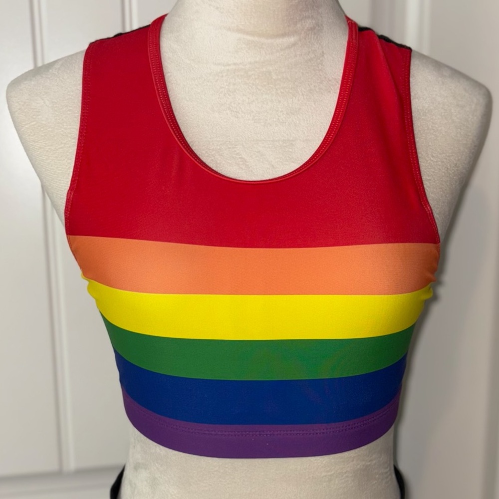 Oiselle Black Bird Crop - Runbow - Lg